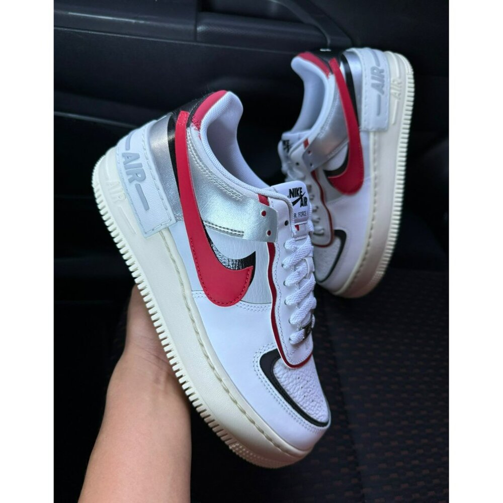 G10- SIZE 6.5 WOMEN'S NIKE AF1 SHADOW WHITE / GYM RED/ BLACK FN6335 100